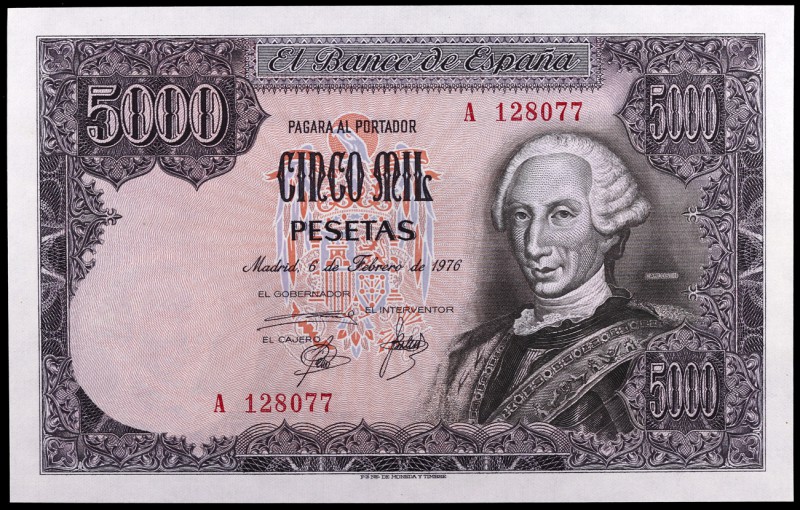 1976. 5000 pesetas. (Ed. E1a) (Ed. 475a). 6 de febrero, Carlos III. Serie A. S/C...