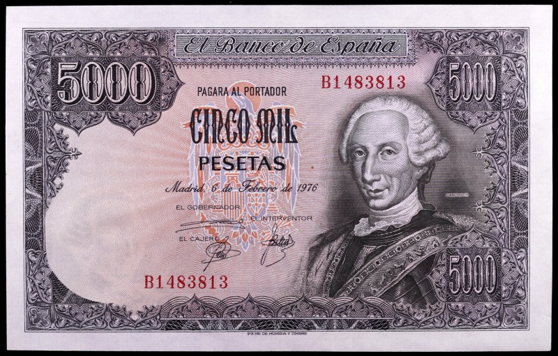 1976. 5000 pesetas. (Ed. E1a) (Ed. 475a). 6 de febrero, Carlos III. Serie B. S/C...