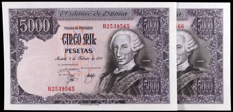 1976. 5000 pesetas. (Ed. E1a) (Ed. 475a). 6 de febrero, Carlos III. Pareja corre...