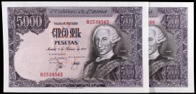 1976. 5000 pesetas. (Ed. E1a) (Ed. 475a). 6 de febrero, Carlos III. Pareja correlativa, serie B. S/C.