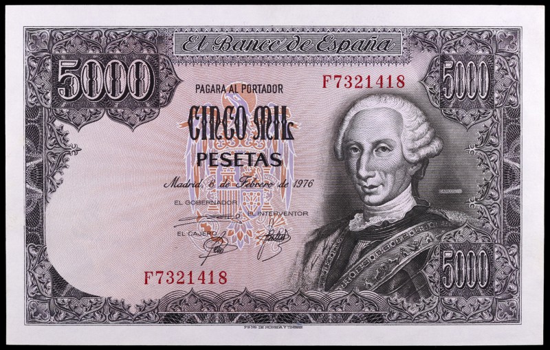 1976. 5000 pesetas. (Ed. E1a) (Ed. 475a). 6 de febrero, Carlos III. Serie F. S/C...