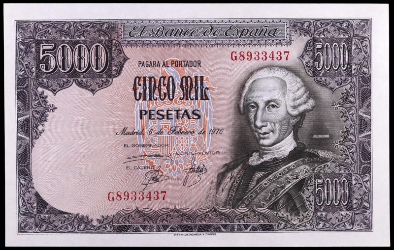 1976. 5000 pesetas. (Ed. E1a) (Ed. 475a). 6 de febrero, Carlos III. Serie G. S/C...