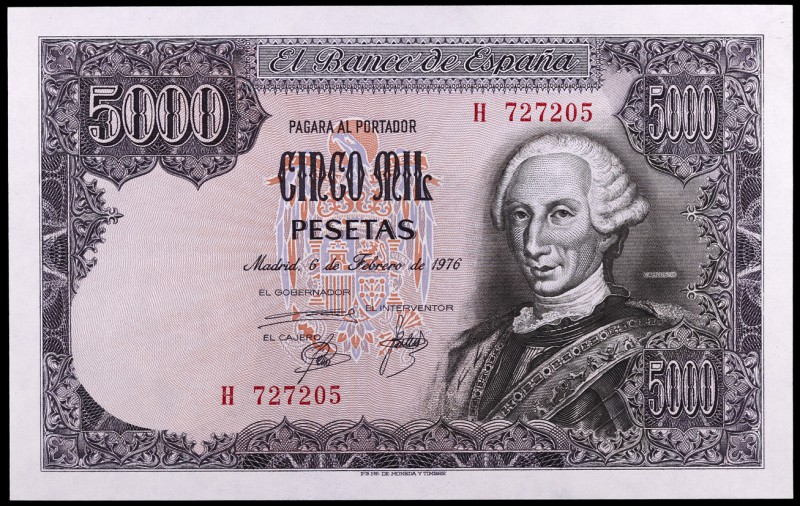 1976. 5000 pesetas. (Ed. E1a) (Ed. 475a). 6 de febrero, Carlos III. Serie H. S/C...