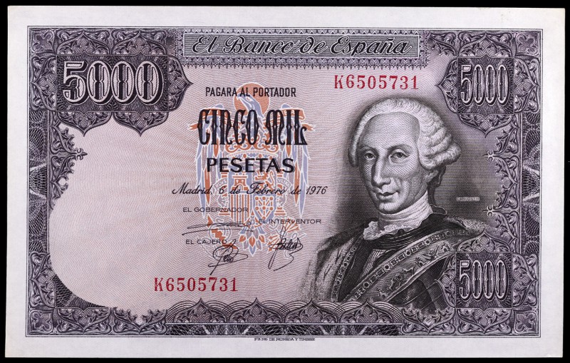 1976. 5000 pesetas. (Ed. E1a) (Ed. 475a). 6 de febrero, Carlos III. Serie K. S/C...
