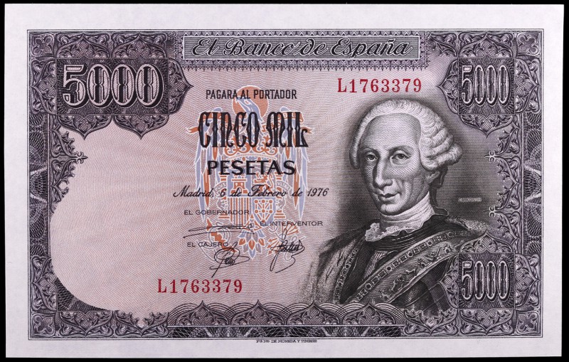1976. 5000 pesetas. (Ed. E1a) (Ed. 475a). 6 de febrero, Carlos III. Serie L. S/C...