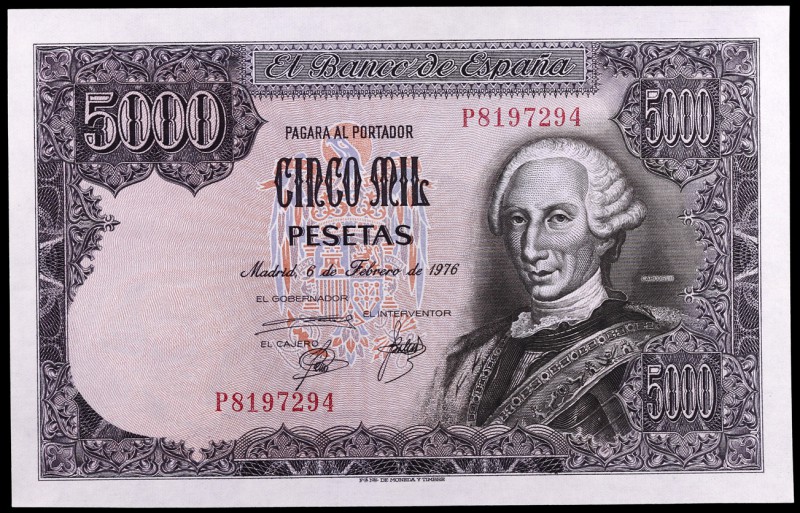 1976. 5000 pesetas. (Ed. E1a) (Ed. 475a). 6 de febrero, Carlos III. Serie P. S/C...