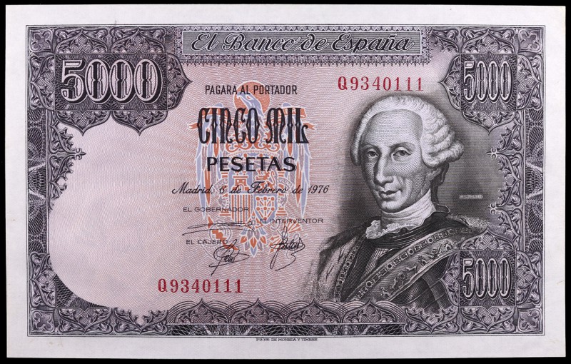 1976. 5000 pesetas. (Ed. E1a) (Ed. 475a). 6 de febrero, Carlos III. Serie Q. S/C...