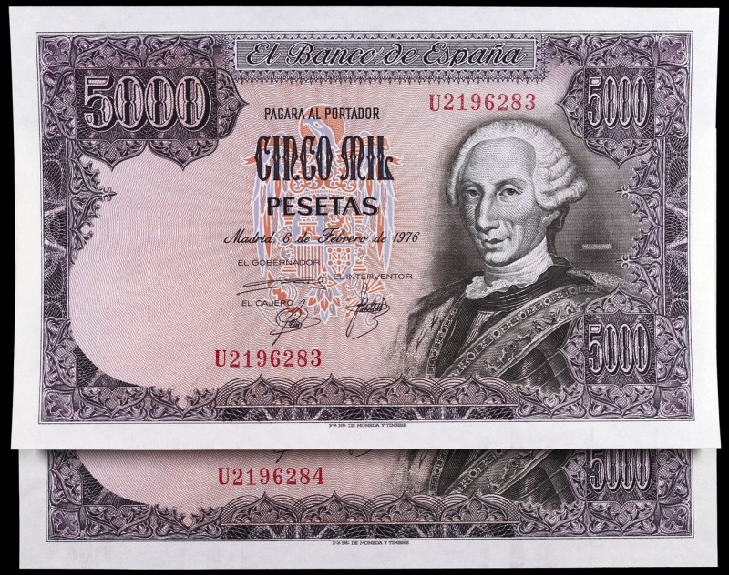 1976. 5000 pesetas. (Ed. E1a) (Ed. 475a) (Ed. 475a). 6 de febrero, Carlos III. P...