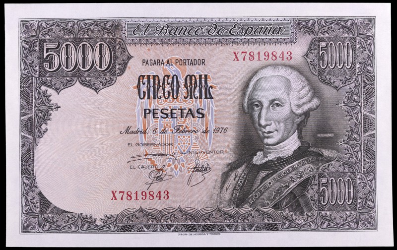 1976. 5000 pesetas. (Ed. E1a) (Ed. 475a). 6 de febrero, Carlos III. Serie X. S/C...