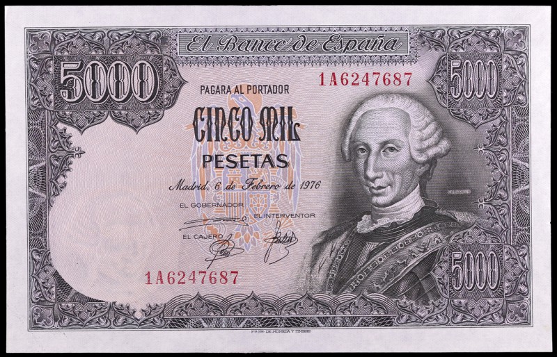 1976. 5000 pesetas. (Ed. E1a) (Ed. 475a). 6 de febrero, Carlos III. Serie 1A. S/...
