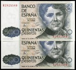 1979. 500 pesetas. (Ed. E2a) (Ed. 476a). 23 de octubre, Rosalía de Castro. Pareja correlativa, serie R. S/C.