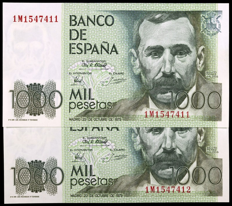 1979. 1000 pesetas. (Ed. E3a) (Ed. 477a). 23 de octubre, Pérez Galdós. Pareja co...