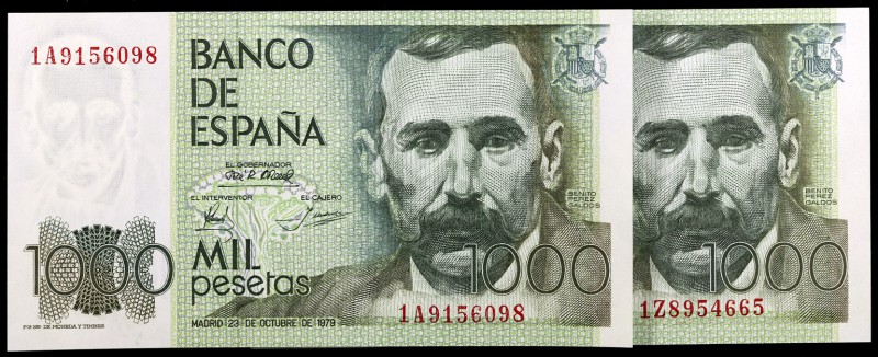 1979. 1000 pesetas. (Ed. E3a) (Ed. 477a). 23 de octubre, Pérez Galdós. 2 billete...