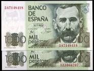 1979. 1000 pesetas. (Ed. E3a) (Ed. 477a). 23 de octubre, Pérez Galdós. 2 billetes, series 5A y 5Z. S/C.