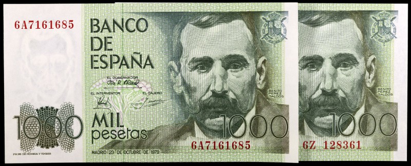 1979. 1000 pesetas. (Ed. E3a) (Ed. 477a). 23 de octubre, Pérez Galdós. 2 billete...