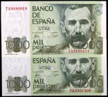 1979. 1000 pesetas. (Ed. E3a) (Ed. 477a). 23 de octubre, Pérez Galdós. 2 billetes, series 7A y 7Z. S/C.