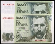 1979. 1000 pesetas. (Ed. E3a) (Ed. 477a). 23 de octubre, Pérez Galdós. 2 billetes, series 8A y 8B. S/C.