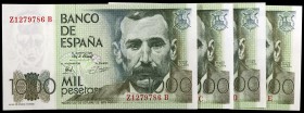 1979. 1000 pesetas. (Ed. E3a) (Ed. 477a). 23 de octubre, Pérez Galdós. 4 billetes, series Z-B a Z-E. S/C.