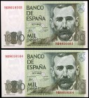 1979. 1000 pesetas. (Ed. E3b var) (Ed. 477b). 23 de octubre, Pérez Galdós. Pareja correlativa, serie 9B, de reposición. S/C.