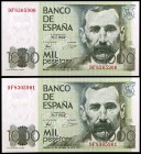 1979. 1000 pesetas. (Ed. E3b) (Ed. 477b). 23 de octubre, Pérez Galdós. Pareja correlativa, serie 9F. Rara. S/C.