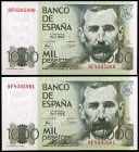 1979. 1000 pesetas. (Ed. E3b) (Ed. 477b). 23 de octubre, Pérez Galdós. Pareja correlativa, serie 9F. Rara. S/C.