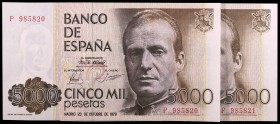 1979. 5000 pesetas. (Ed. E4a) (Ed. 478a). 23 de octubre, Juan Carlos I. Pareja correlativa, serie P. S/C.