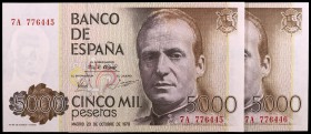 1979. 5000 pesetas. (Ed. E4a) (Ed. 478a). 23 de octubre, Juan Carlos I. Pareja correlativa, serie 7A. S/C.