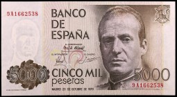 1979. 5000 pesetas. (Ed. E4b) (Ed. 478b). 23 de octubre, Juan Carlos I. Serie 9A. Escaso. S/C.