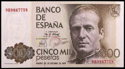 1979. 5000 pesetas. (Ed. E4b) (Ed. 478a). 23 de octubre, Juan Carlos I. Serie 9B. Raro. S/C-.