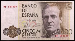 1979. 5000 pesetas. (Ed. E4b var) (Ed. 478b). 23 de octubre, Juan Carlos I. Serie 9F. Escaso. S/C.