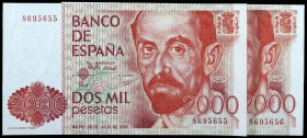 1980. 2000 pesetas. (Ed. E5) (Ed. 479). 22 de julio, Juan Ramón Jiménez. Pareja correlativa, sin serie. S/C.