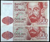 1980. 2000 pesetas. (Ed. E5b) (Ed. 479b). 22 de julio, Juan Ramón Jiménez. Pareja correlativa, serie 9A, de reposición. Escasos y más así. S/C.