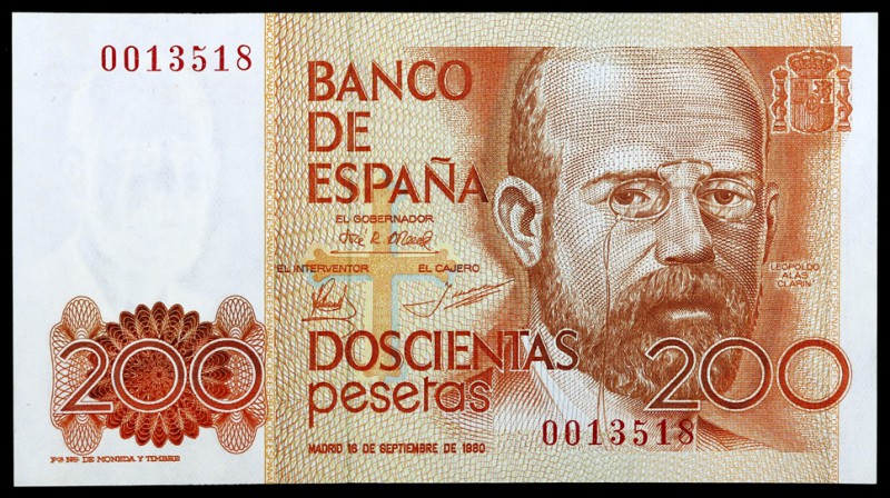 1980. 200 pesetas. (Ed. E6) (Ed. 480). 16 de septiembre, Clarín. Sin serie. Nume...