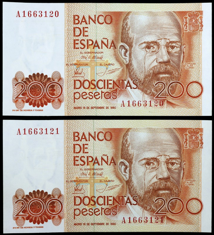 1980. 200 pesetas. (Ed. E6a) (Ed. 480a). 16 de septiembre, Clarín. Pareja correl...