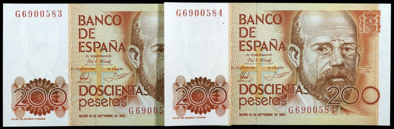 1980. 200 pesetas. (Ed. E6a) (Ed. 480a). 16 de septiembre, Clarín. Pareja correl...