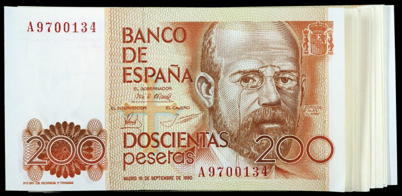 1980. 200 pesetas. (Ed. E6a) (Ed. 480a). 16 de septiembre, Clarín. 14 billetes, ...