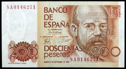 1980. 200 pesetas. (Ed. E6b) (Ed. 480c). 16 de septiembre, Clarín. Serie 8A, de control. Escaso. S/C.