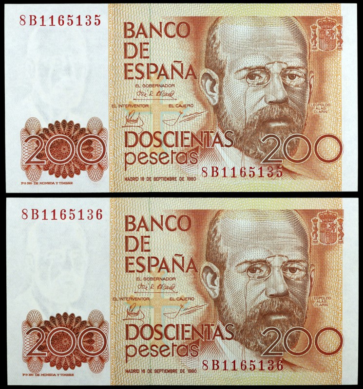 1980. 200 pesetas. (Ed. E6b) (Ed. 480c). 16 de septiembre, Clarín. Pareja correl...