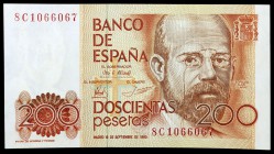 1980. 200 pesetas. (Ed. E6b) (Ed. 480c). 16 de septiembre, Clarín. Serie 8C, de control. Escaso. S/C.