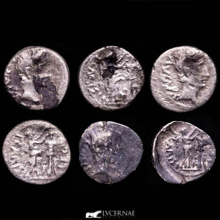 Roman Empire - Augustus (27 B.C. - 14 A.D.) Group of 3 silver quinarius - Emerit...