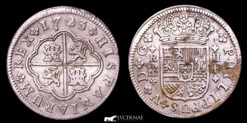 Spain - Felipe V. Silver 2 reales (4,96 g. 28 mm.) 1723, Assayer F. Segovia mint...