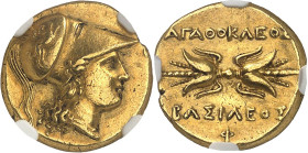 GRÈCE ANTIQUE - GREEK
Sicile, Syracuse, Agathoclès (317-289 av. J.-C.). Statère d’or (double décadrachme ou 80 litrae) ND (c.295 avant J.-C.), Syracus...