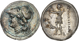 GRÈCE ANTIQUE - GREEK
Sicile, Syracuse, cinquième démocratie (214-212 av. J.-C.). 12 litrae ND (c.212 av. J.-C.), Syracuse.
Av. Tête d’Athéna à gauche...