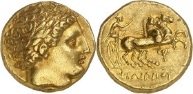 GRÈCE ANTIQUE - GREEK
Macédoine (royaume de), Philippe III (323-317 av. J.-C.). Statère d’or au nom de Philippe II ND (323-316 av. J.-C.), Pella.
Av...