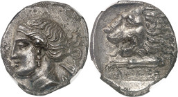 GRÈCE ANTIQUE - GREEK
Carie, Cnide. Tétradrachme au nom du magistrat Tiphos ND (395-380 av. J.-C.), Cnide.
Av. K - NI. Tête d'Aphrodite à gauche, les ...