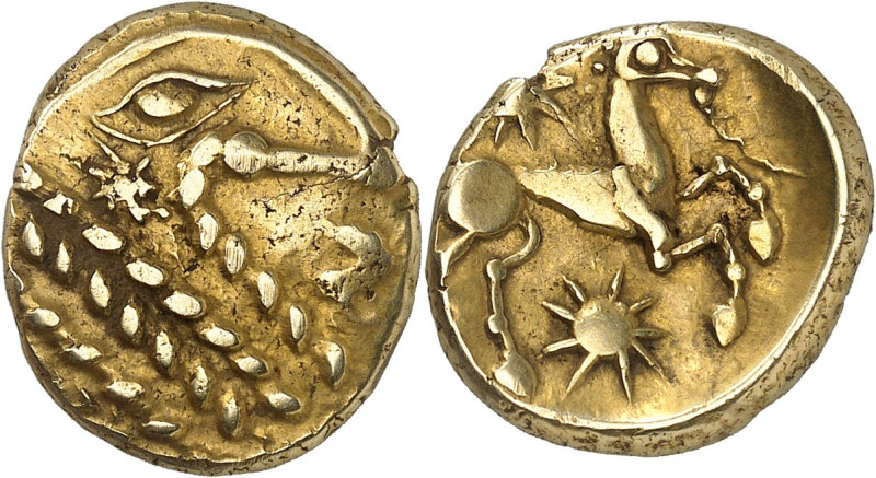 GAULE - CELTIC
Bellovaques. Statère à l'astre, var. 5 à l'astre rayonnant ND (s...