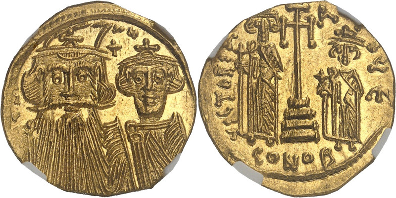 EMPIRE BYZANTIN - BYZANTINE
Constant II (641-668). Solidus avec Constantin IV, H...