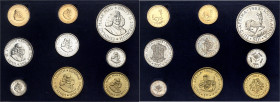 AFRIQUE DU SUD - SOUTH AFRICA
Afrique du sud (République d’). Coffret PROOF SET de 9 monnaies, avec 2 et 1 rand en or, 50, 20, 10, 5 et 2 1/2 cents en...
