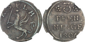 ALLEMAGNE - GERMANY
Poméranie, Gustave IV Adolphe (1792-1809. 3 pfenninge, 1er type (légende courte) 1806.
Av. K. S. P. L. M. [monnaie du royaume de S...