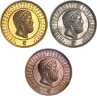 ALLEMAGNE - GERMANY
Prusse, Frédéric-Guillaume IV (1840-1861). Coffret de 3 médailles en Or, argent et cuivre, Première représentation d’Antigone de F...